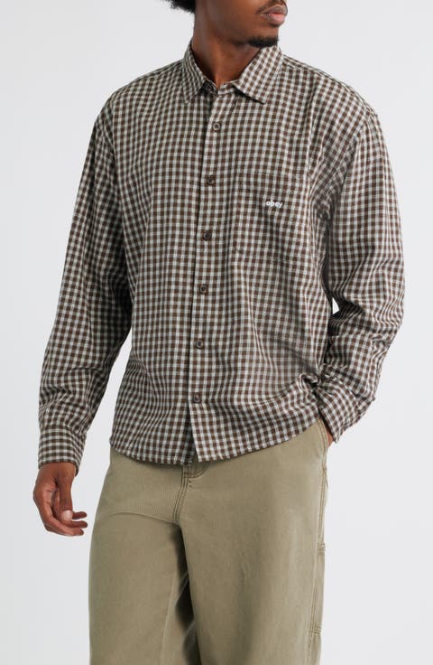 Bigwig Andy Shadow Check Cotton Button-Up Shirt