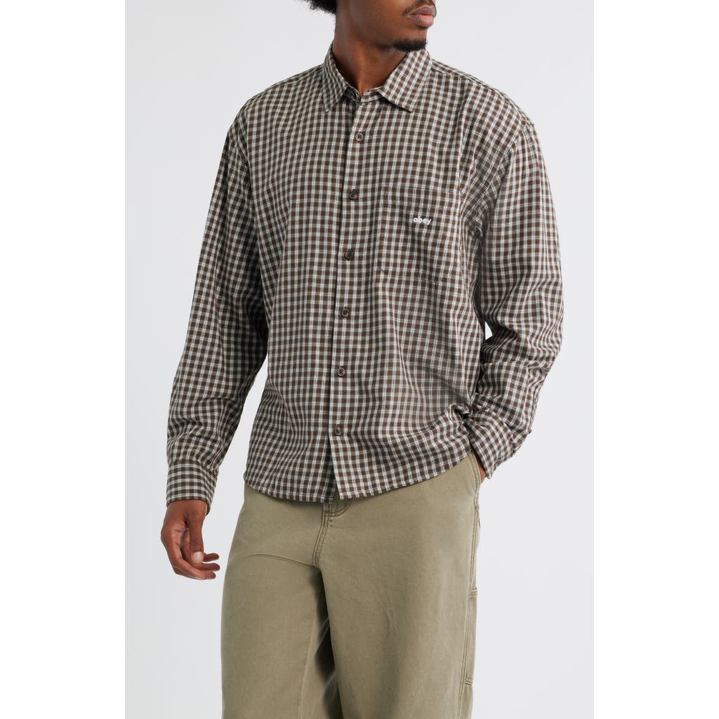 Obey Bigwig Andy Shadow Check Cotton Button-up Shirt In Brown