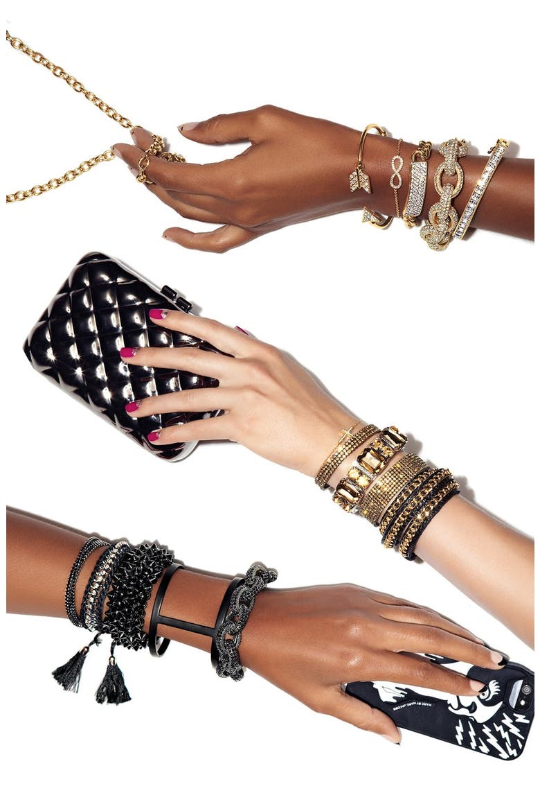 Leather Wrap Bracelet, Alternate, color, BLACK/ SILVER