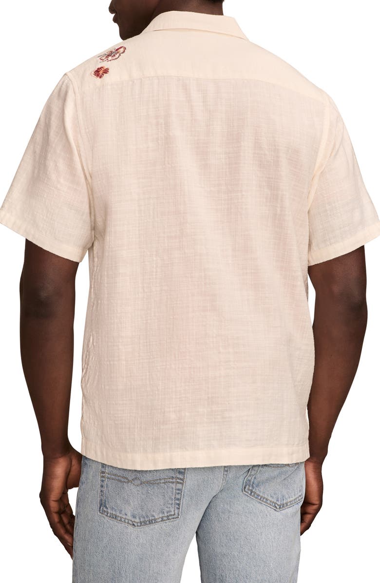 Lucky Brand Floral Embroidered Slub Cotton Camp Shirt, Alternate, color, 