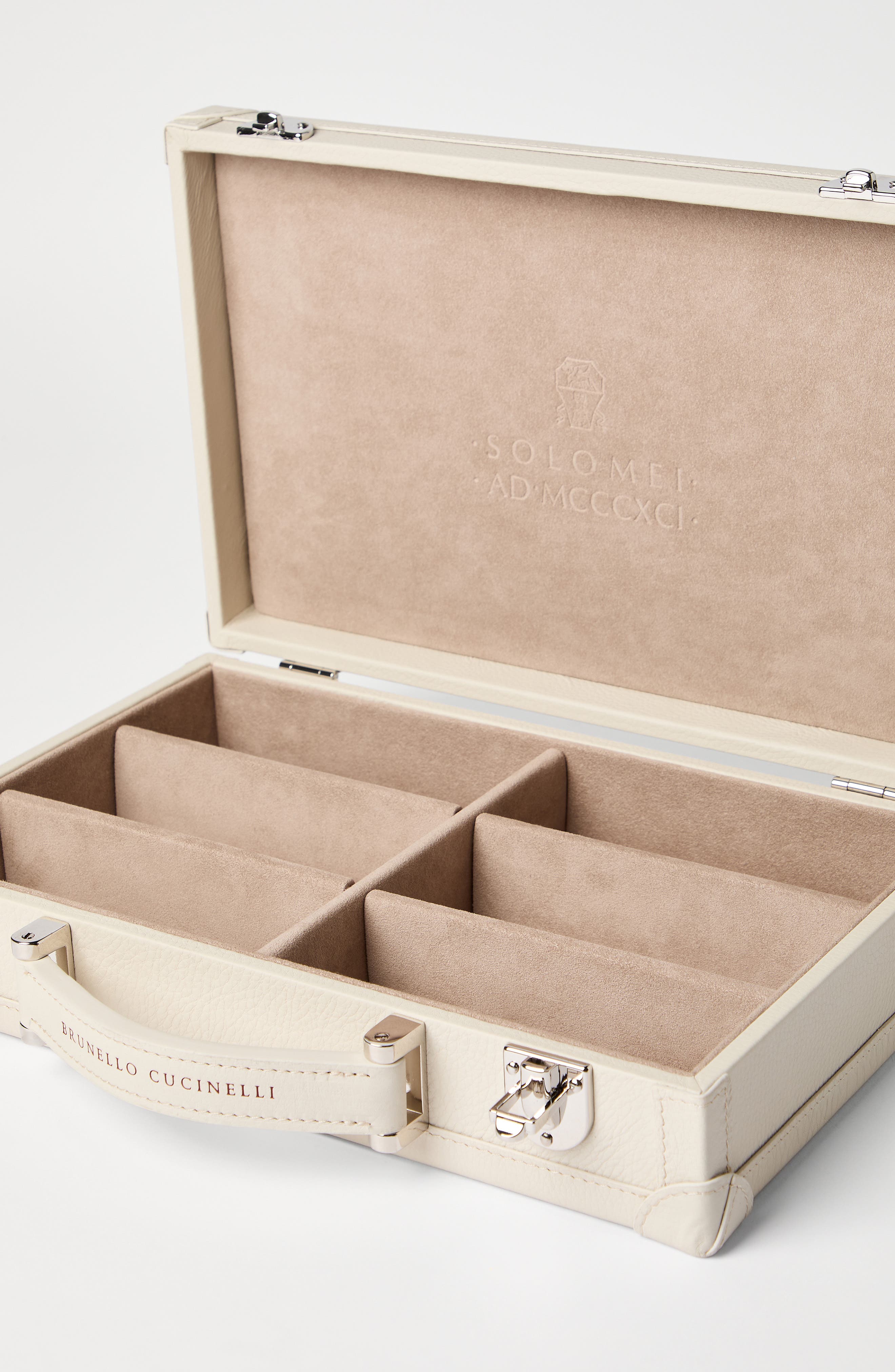 Brunello Cucinelli Calfskin glasses organizer, Alternate, color, Light Grey