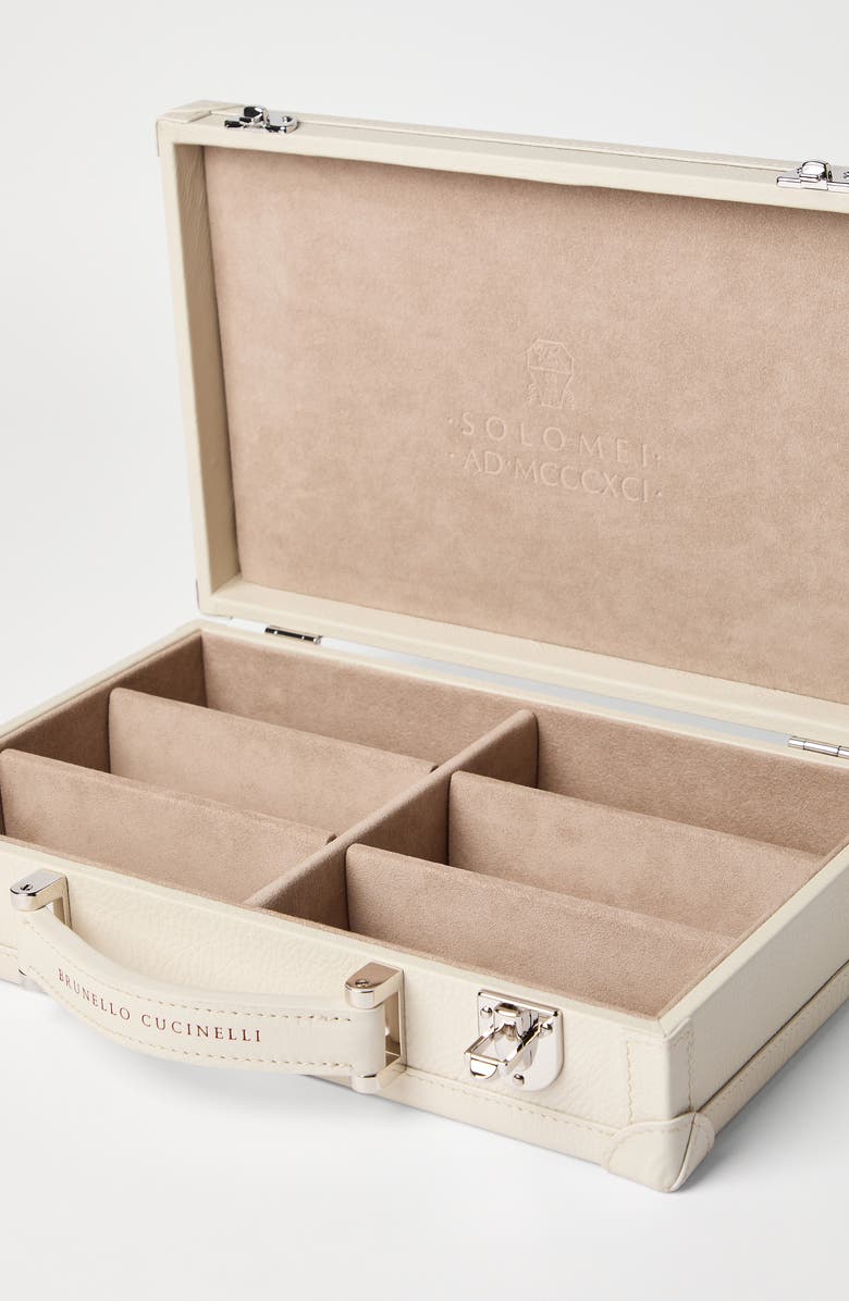 Brunello Cucinelli Calfskin glasses organizer, Alternate, color, Light Grey