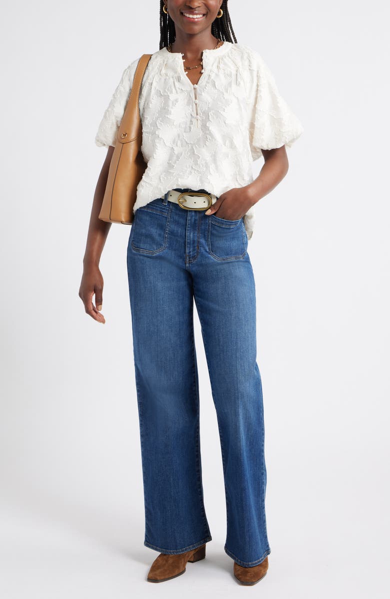 Caslon<sup>®</sup> Floral Jacquard Puff Sleeve Top, Alternate, color, 