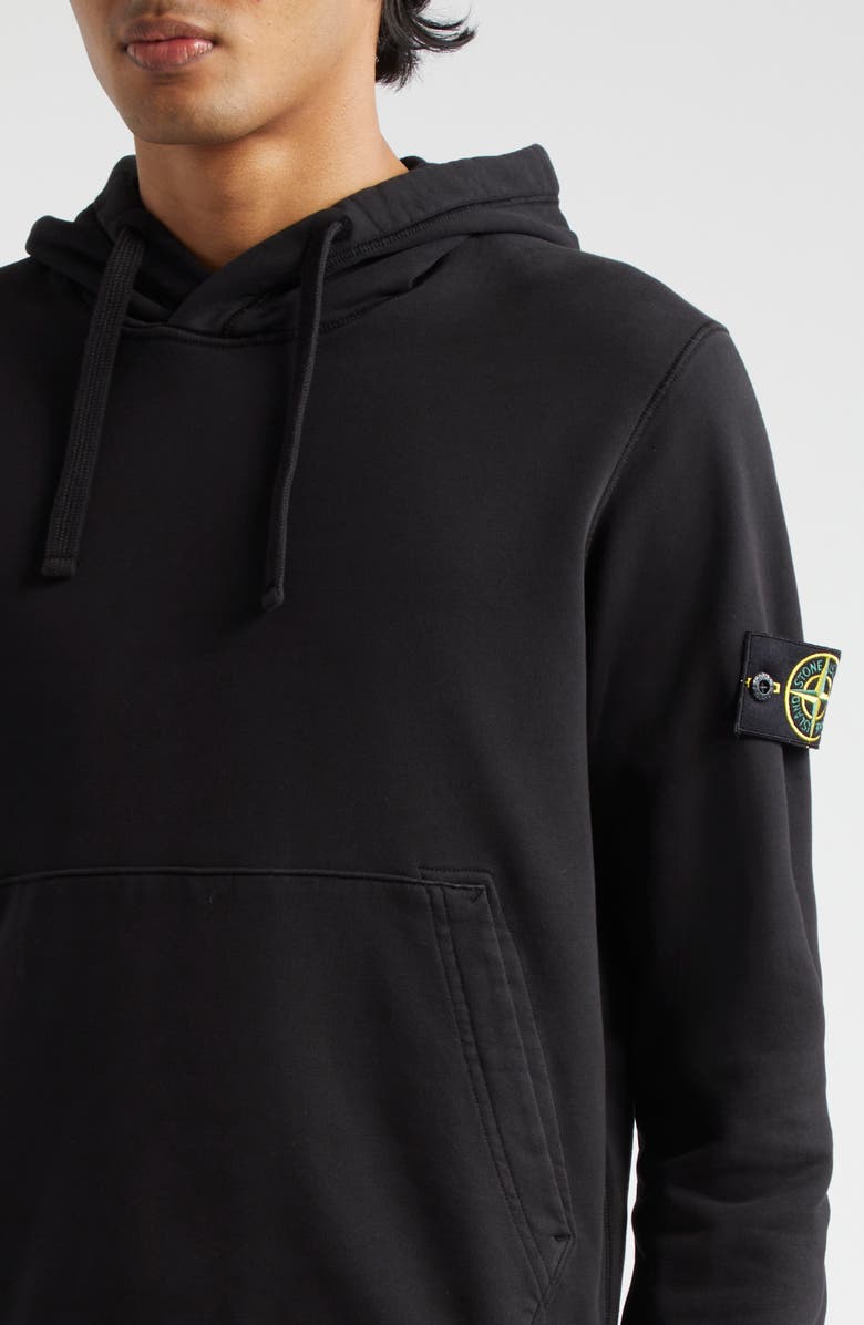 Stone Island Logo Patch Cotton Hoodie, Alternate, color, Black