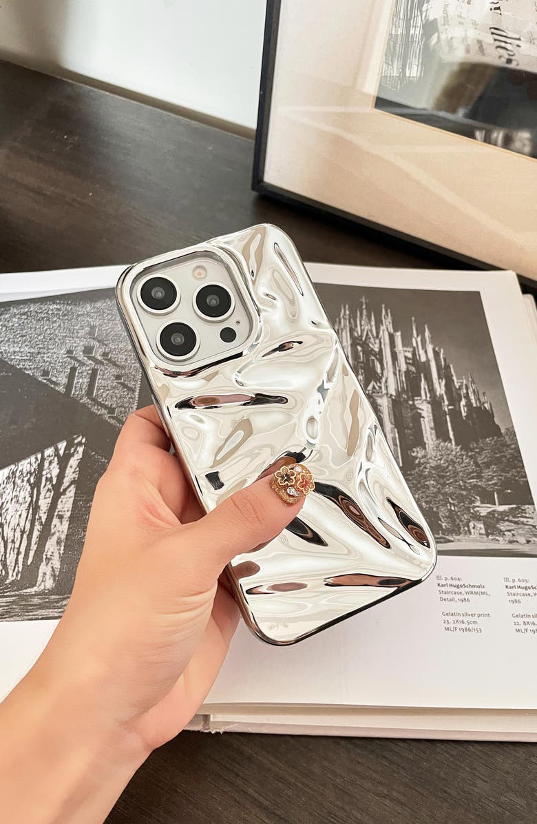 Auramma Silver Crinkle iPhone 15 Pro Max Case, Alternate, color, Silver