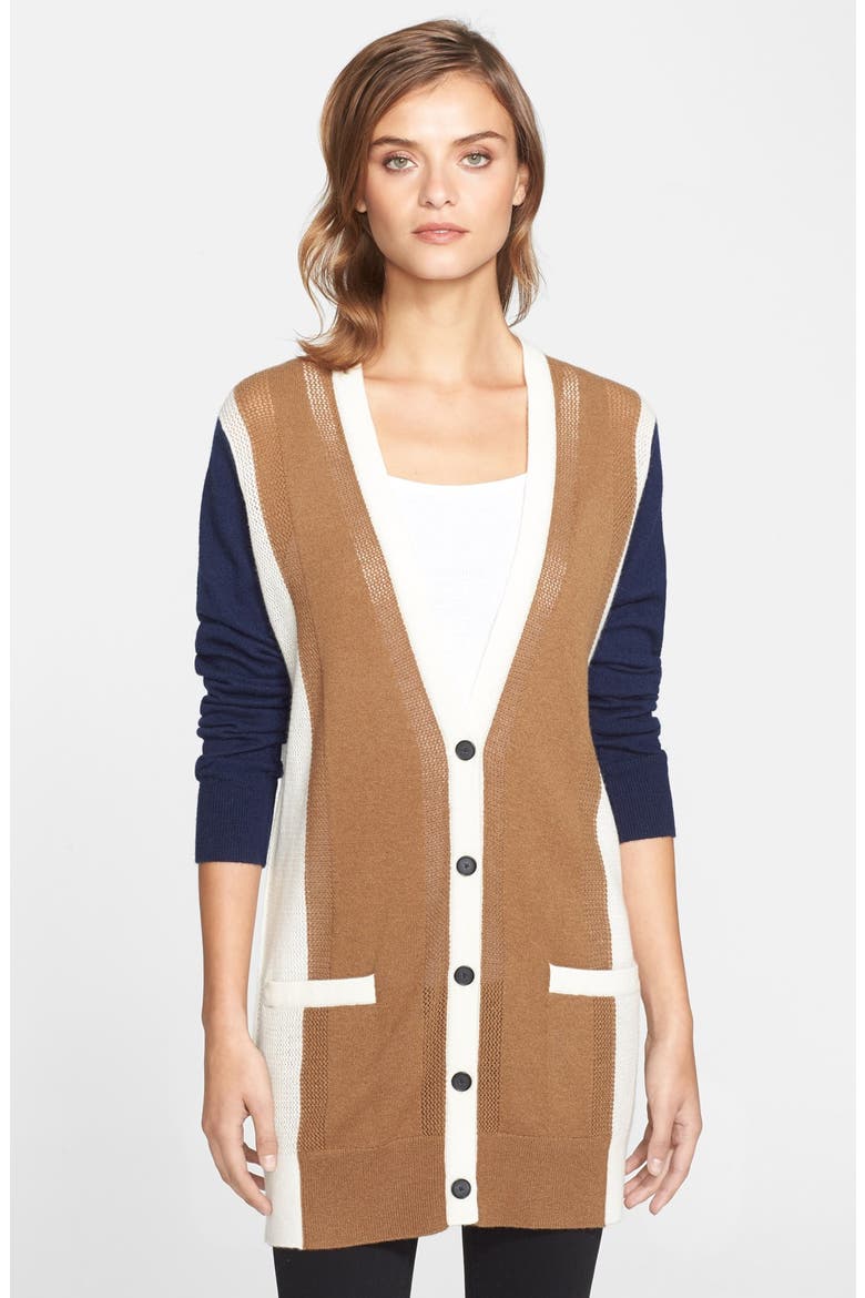 Colorblock Cardigan, Main, color, CAMEL/ BLUE MARINE