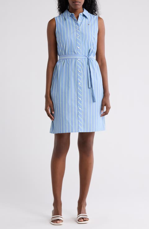 Cambridge Stripe Sleeveless Cotton Shirtdress