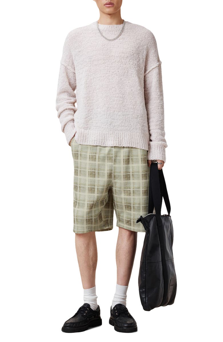 AllSaints Benji Plaid Sweat Shorts, Alternate, color, Dusty Light Brown
