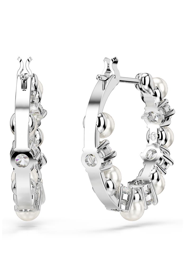 Matrix Crystal & Faux Pearl Hoop Earrings, Alternate, color, WHITE