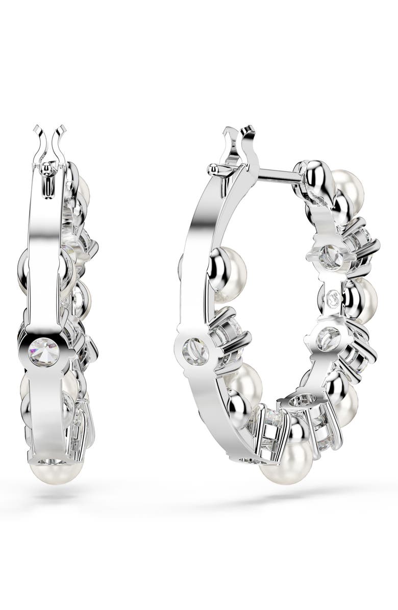 Swarovski Matrix Crystal & Faux Pearl Hoop Earrings, Alternate, color, White