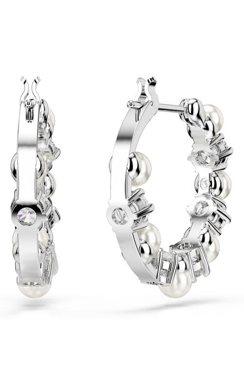 Swarovski Matrix Crystal & Imitation Pearl Small Hoop Earrings In White