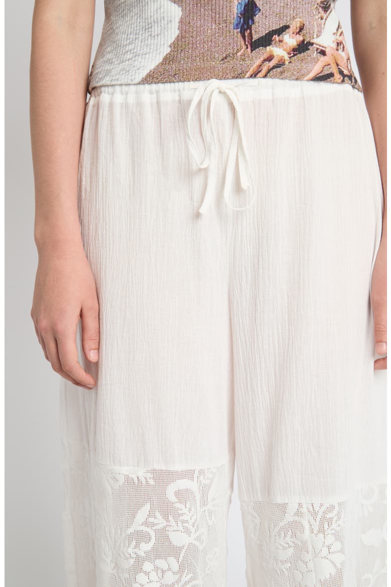 Lace Insert Crinkle Wide Leg Pants, Alternate, color, WHITE