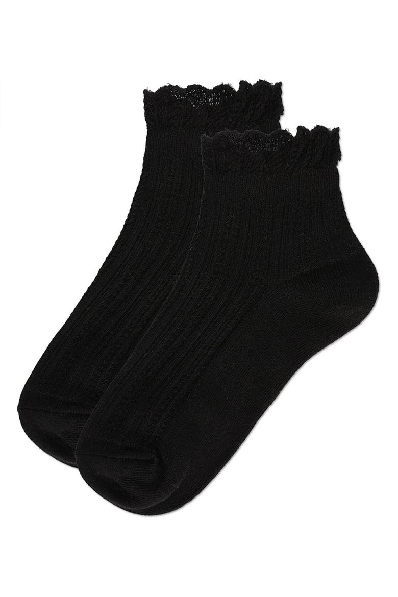 Crochet Ruffle Anklet Socks, Alternate, color, Black