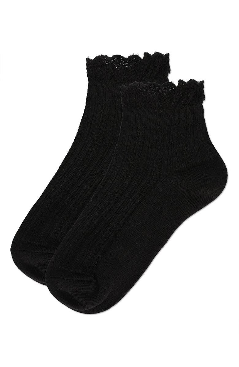 MeMoi Crochet Ruffle Anklet Socks, Alternate, color, Black