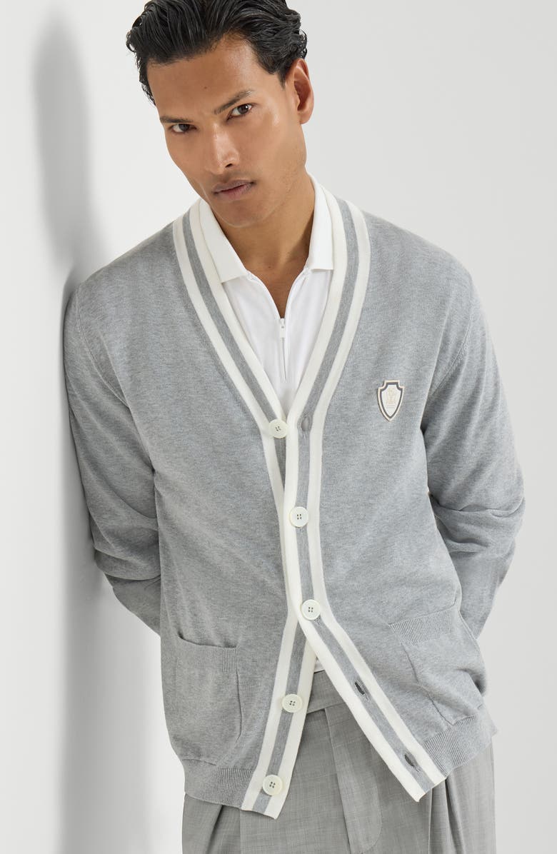 Brunello Cucinelli Cotton cardigan with logo, Alternate, color, Grey