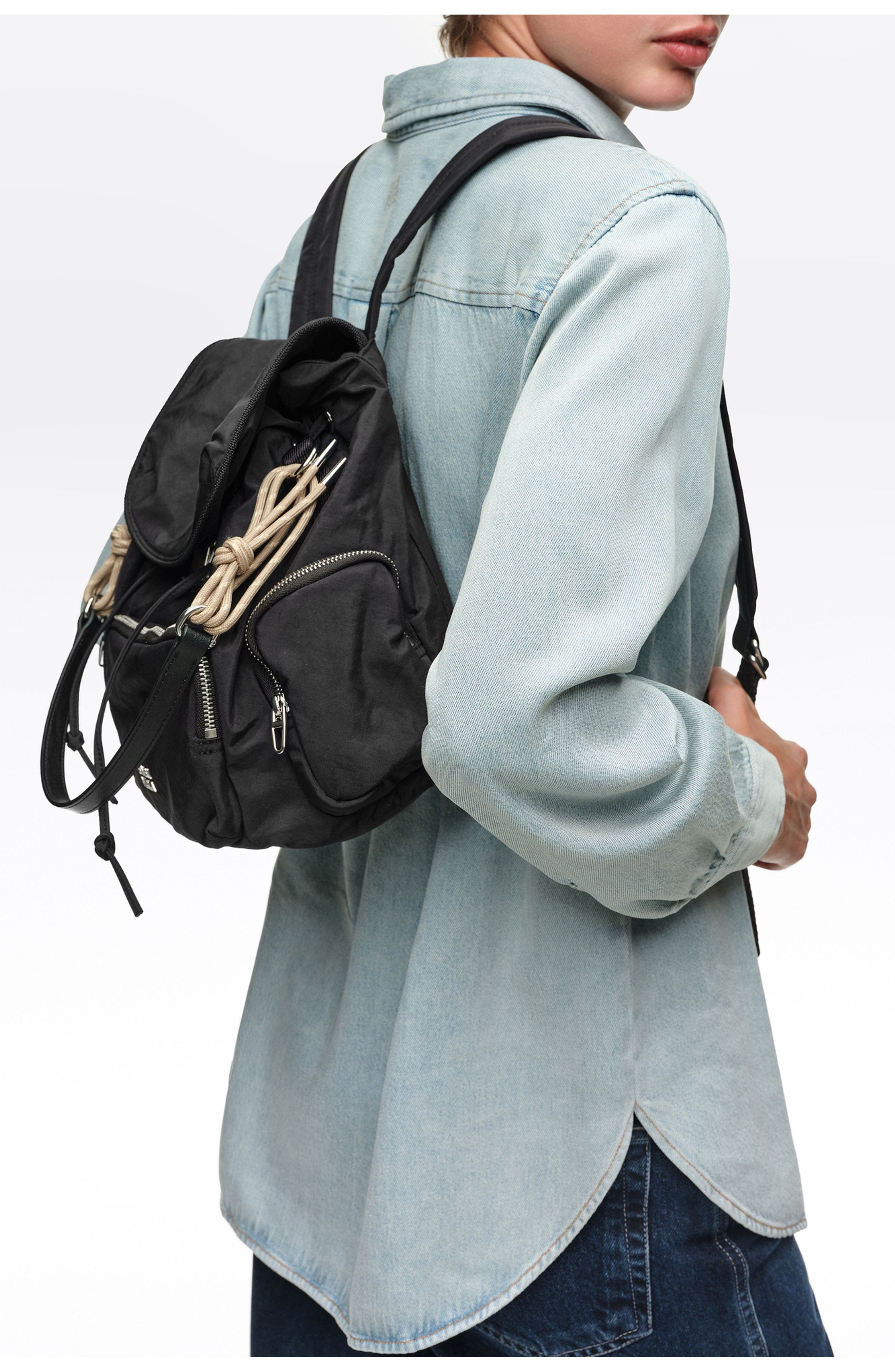 Nylon Pocket Backpack, Alternate, color, BLACK
