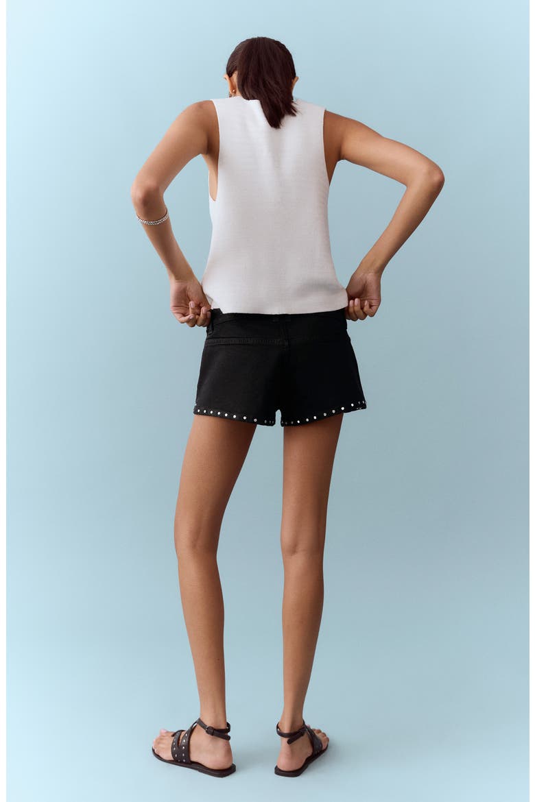 Studded Micro Low Rise Denim Shorts, Alternate, color, BLACK