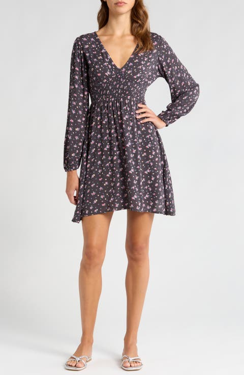 In Ur Dreams Long Sleeve Smocked Waist Minidress