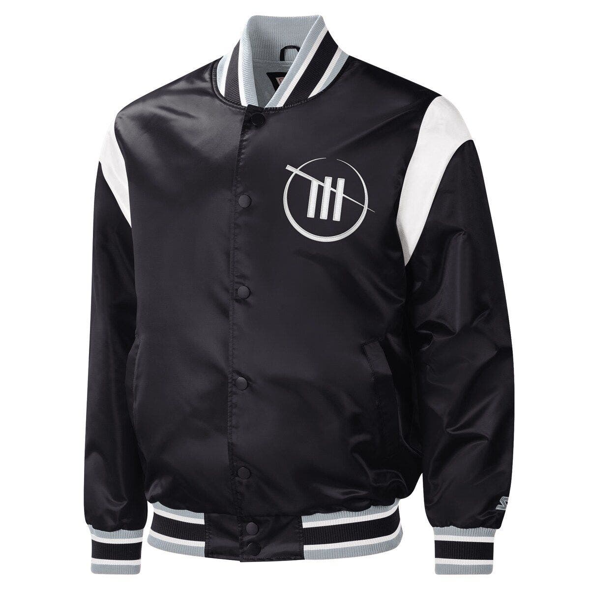 Men's Starter Black TRACKHOUSE RACING Force Play Full-Snap Varsity Jacket - image 2