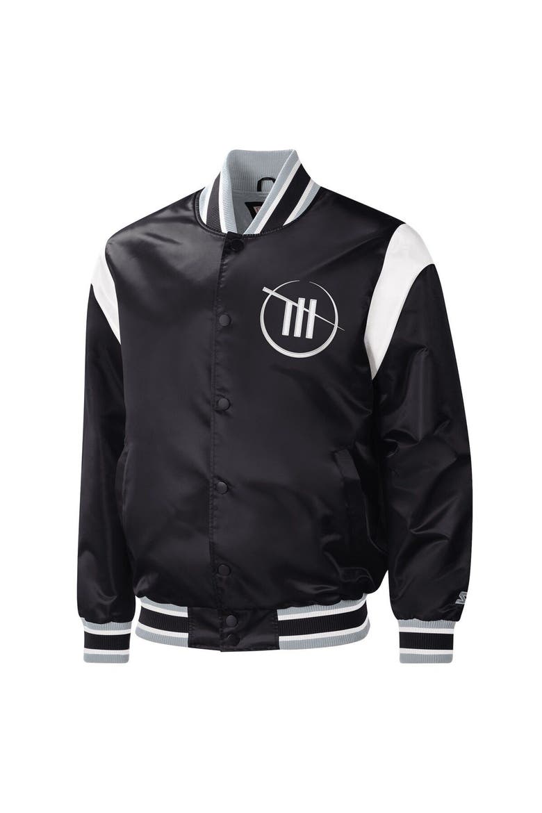 Men's Starter Black TRACKHOUSE RACING Force Play Full-Snap Varsity Jacket, Alternate, color, Black