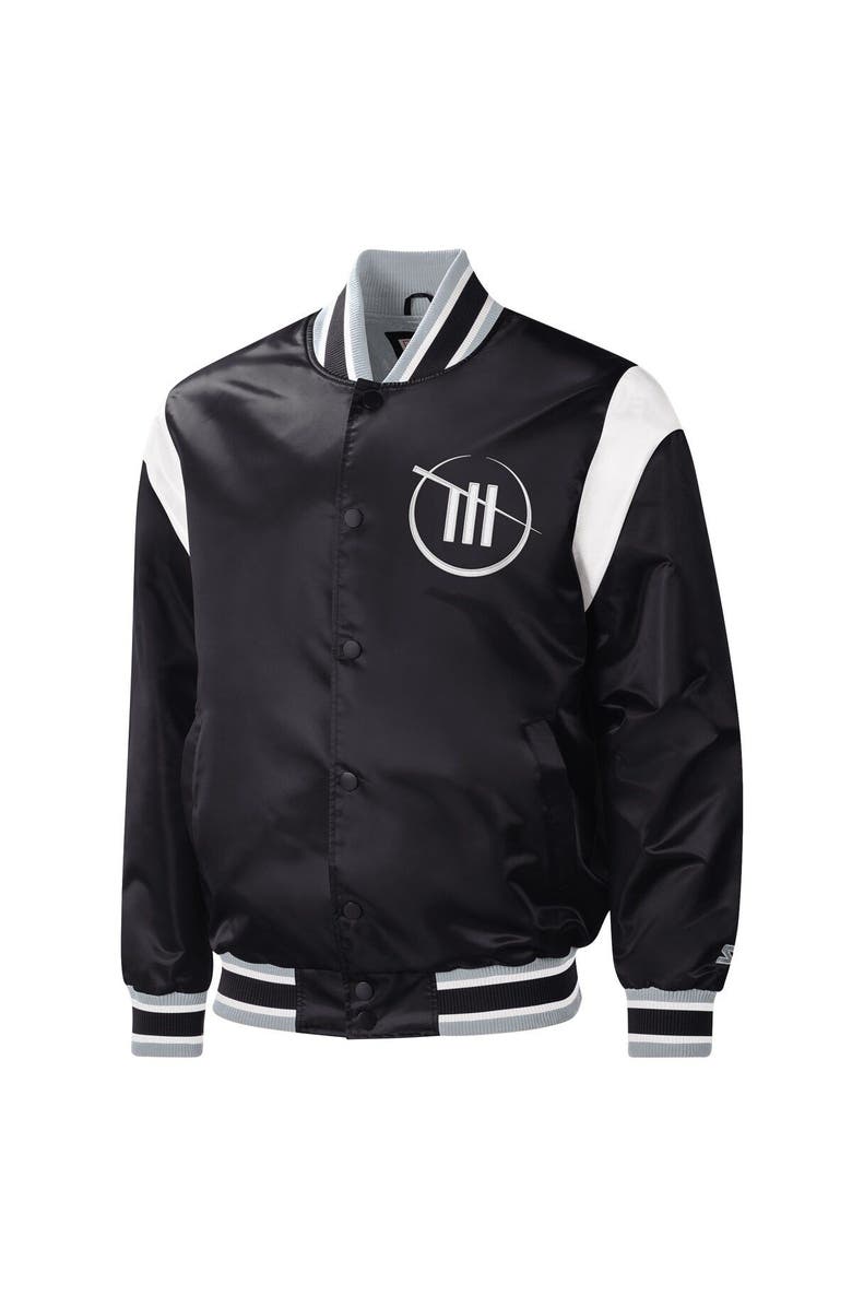 STARTER Men's Starter Black TRACKHOUSE RACING Force Play Full-Snap Varsity Jacket, Alternate, color, Black