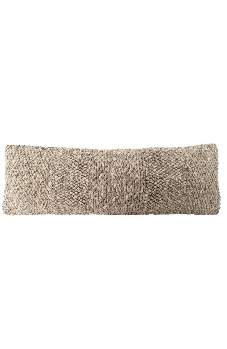 Anaya Textured Taupe Handwoven Pillow 14x40 with Down Insert, Main, color, 
