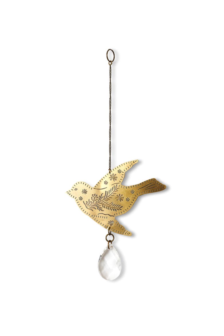Surya Bird Engraved Brass Suncatcher, Alternate, color, Gold