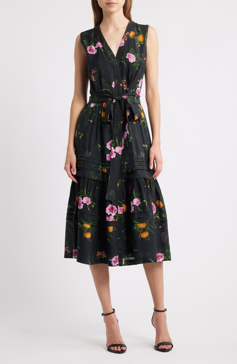 KOBI HALPERIN Violet Sleeveless Tiered Midi Dress, Main, color, Black Multi