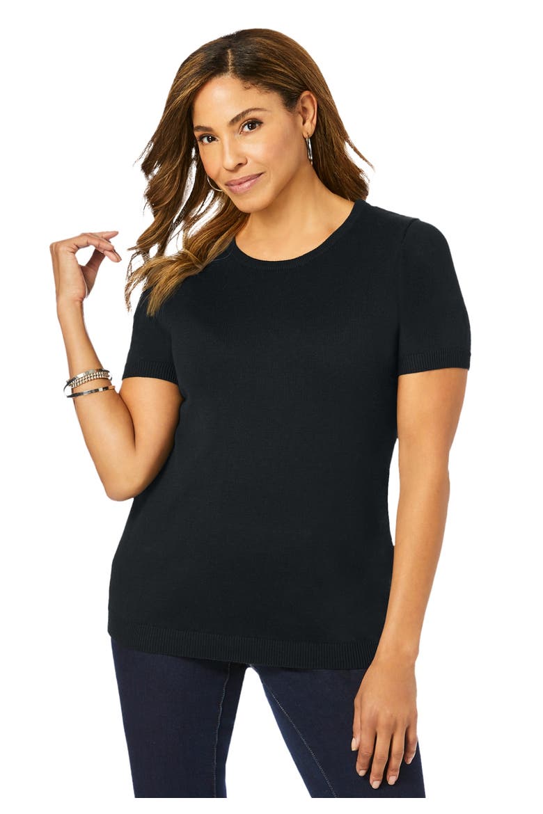 Fine Gauge Crewneck Knit Shell, Main, color, BLACK