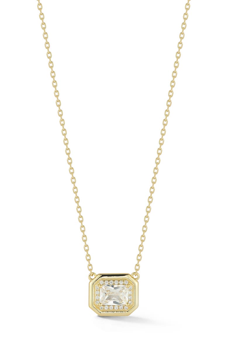 Emerald Cut Cubic Zirconia Pendant Necklace, Main, color, GOLD