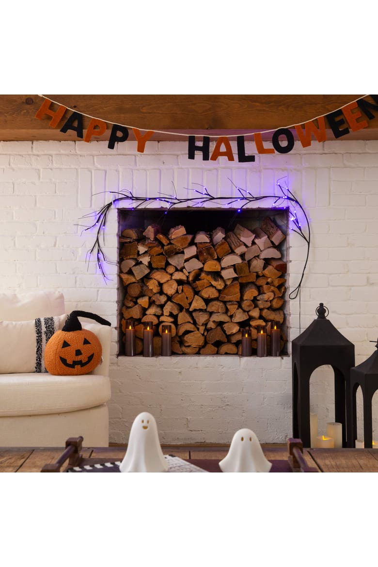 6.5-ft Pre-Lit Artificial Halloween Black Twig Garland with 48 Purple LED Lights, Alternate, color, Black