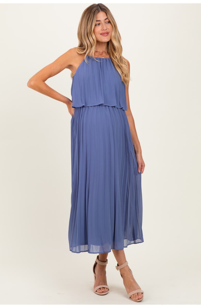 PinkBlush Pleated Woven Midi Dress, Alternate, color, Denim