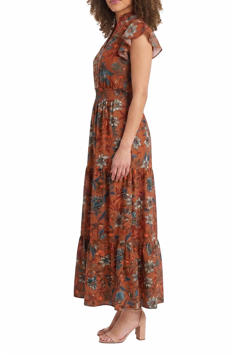 Ruffle Flutter Sleeve Dress, Alternate, color, TANDOORI SPICE/MELON