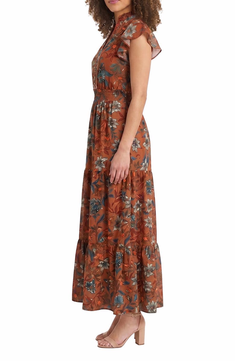 London Times Ruffle Flutter Sleeve Dress, Alternate, color, Tandoori Spice/ Melon