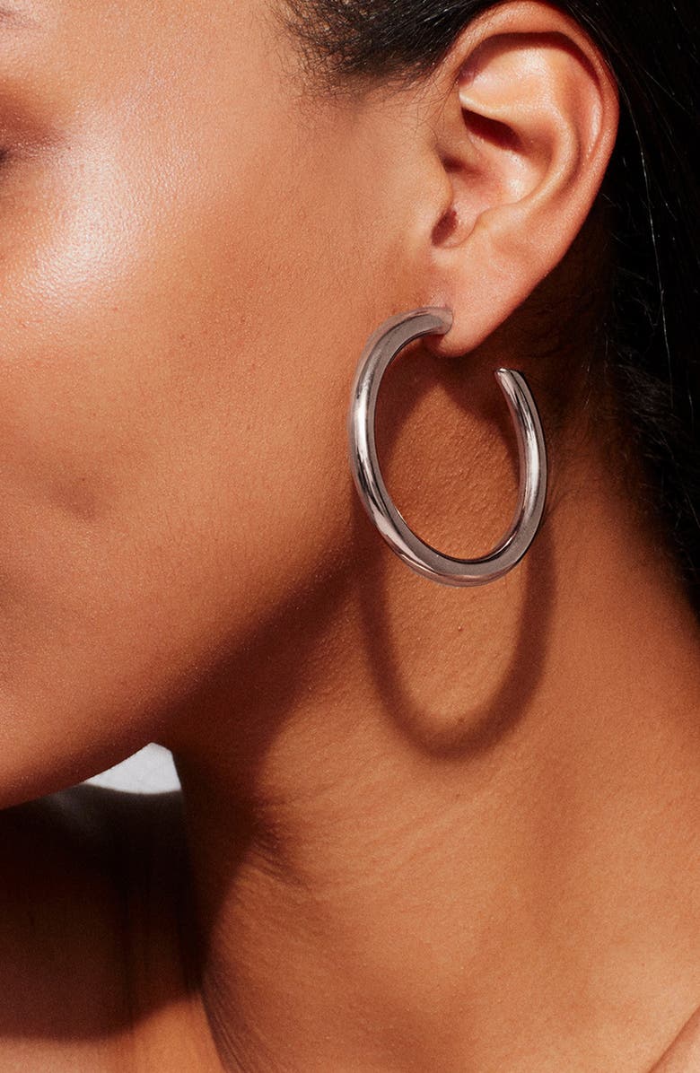 LANA Edge Hollow Hoop Earrings, Alternate, color, White Gold