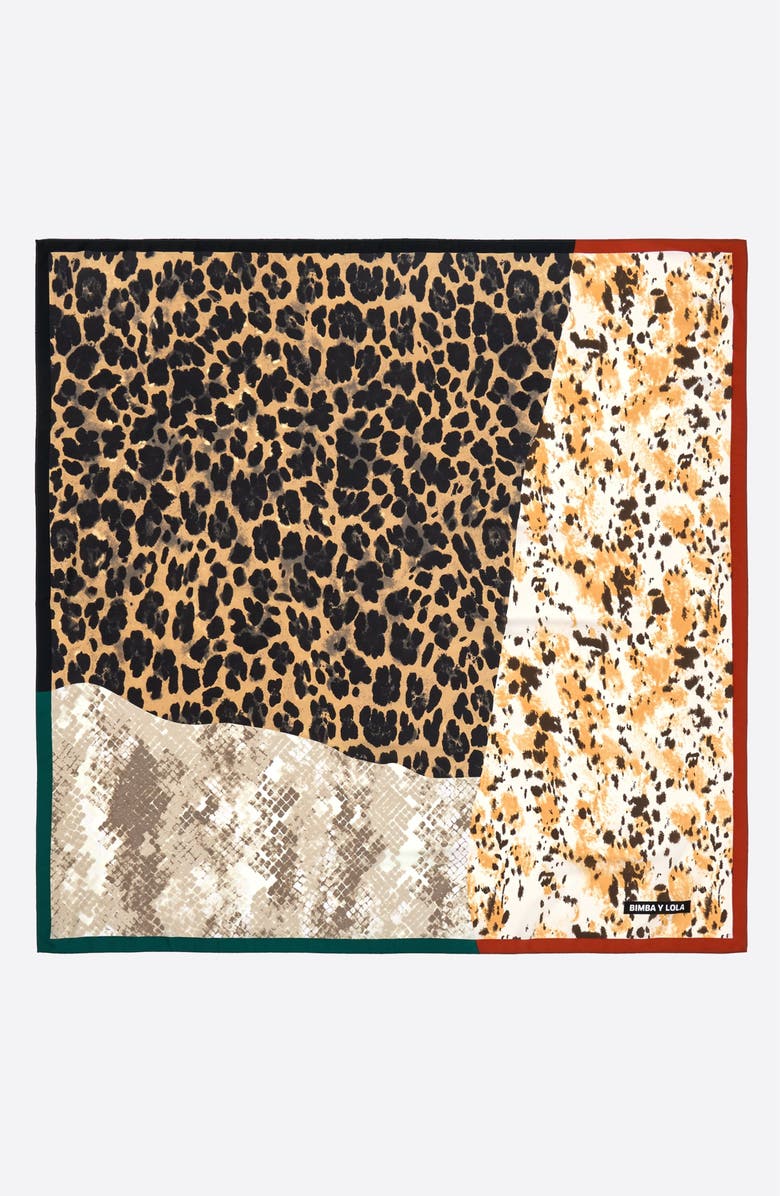 Bimba y Lola Patchwork Scarf With Contrast Borders, Main, color, Beige