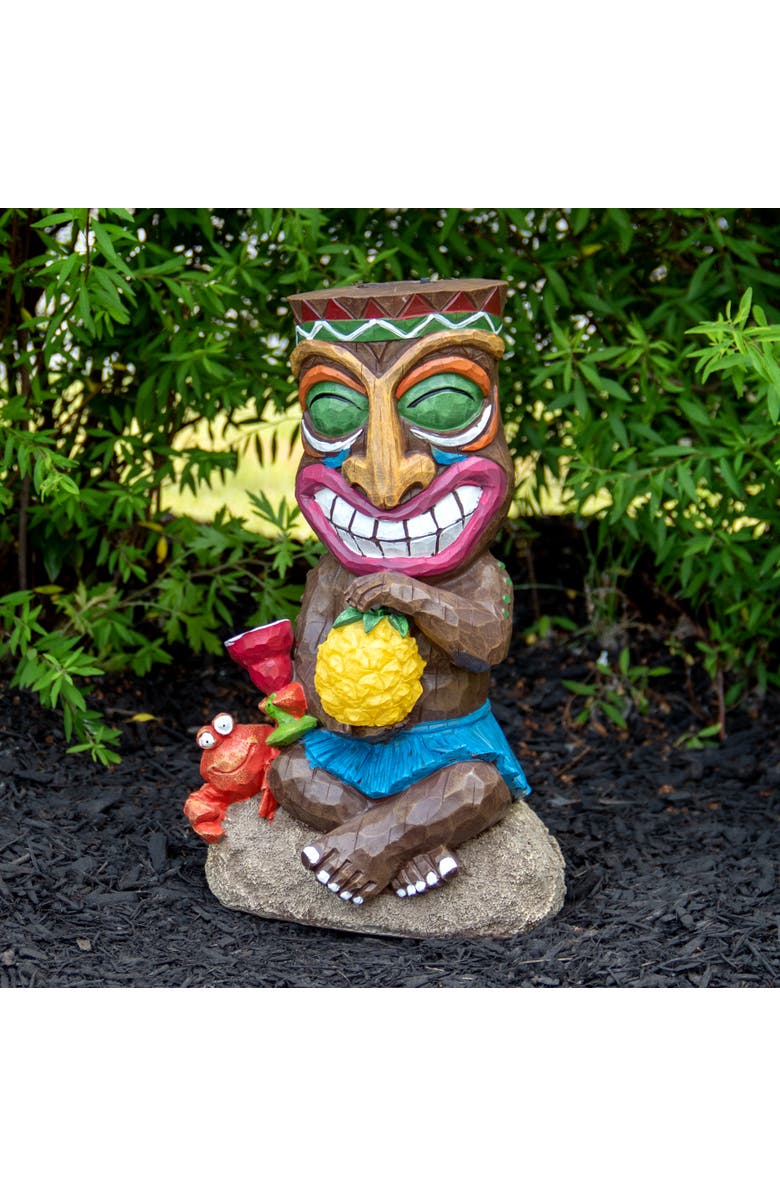 Northlight 13.75" Solar Lighted Polynesian Outdoor Garden Smiling Tiki Statue, Alternate, color, Brown