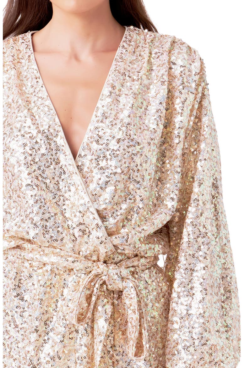 Long Sleeve Sequin Romper, Alternate, color, GOLD