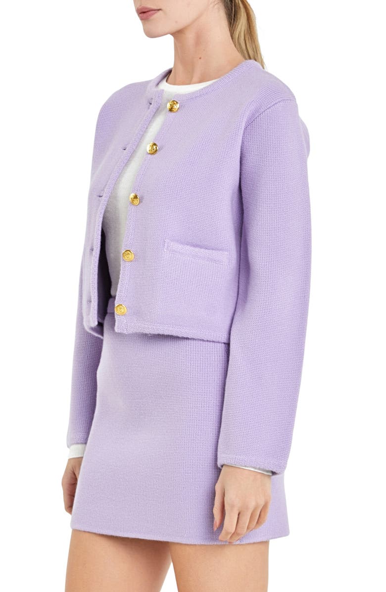 English Factory Crop Knit Cardigan, Alternate, color, Lilac