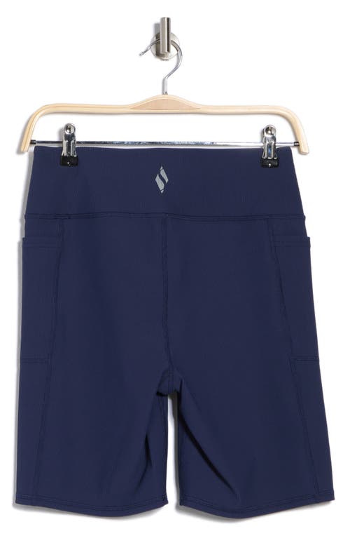 Skechers Goflex Ribbed High Waist Pocket Bike Shorts In Navy