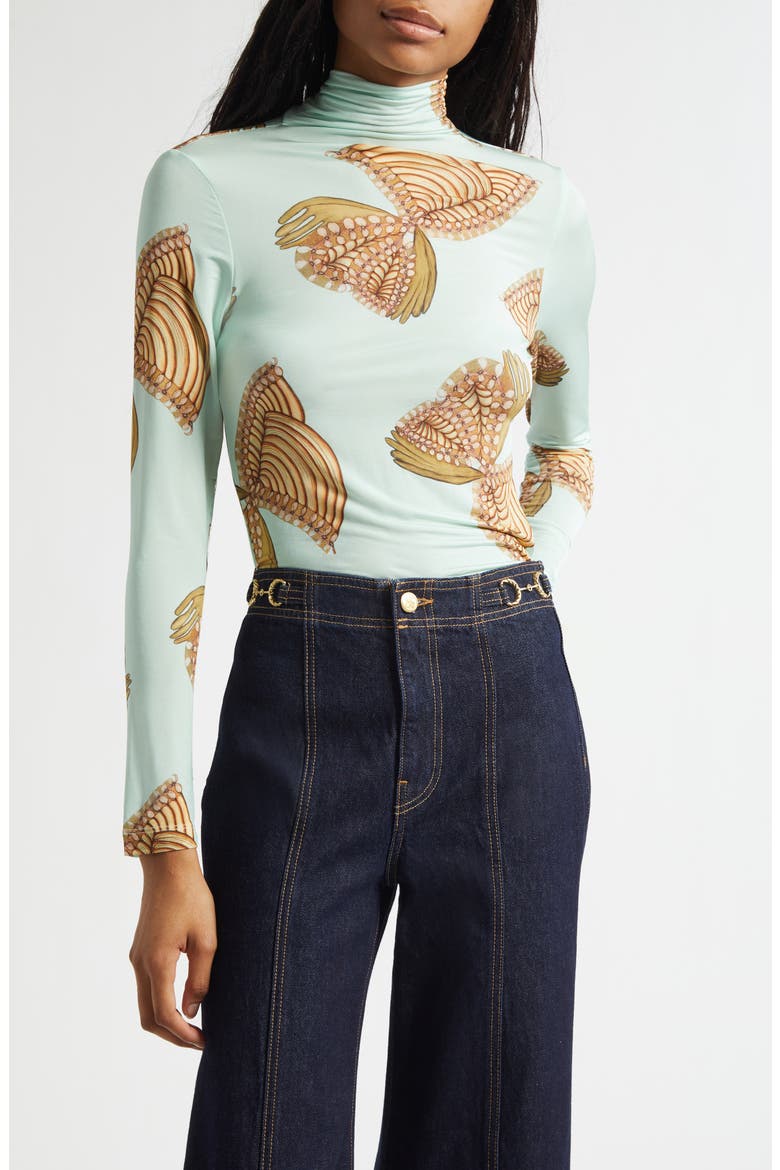 Aurelia Butterfly Print Turtleneck Top, Main, color, WATER BLOSSOMS