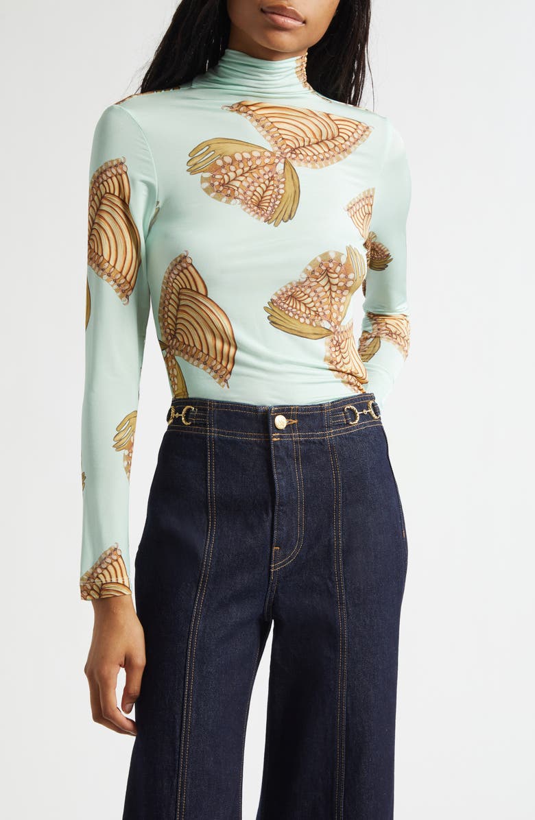 Ulla Johnson Aurelia Butterfly Print Turtleneck Top, Main, color, Water Blossoms