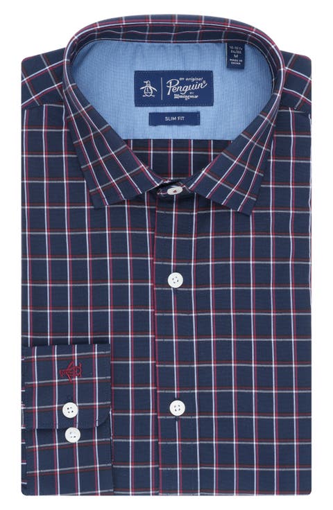 Fremont Slim Fit Windowpane Print Dress Shirt (Regular & Tall)