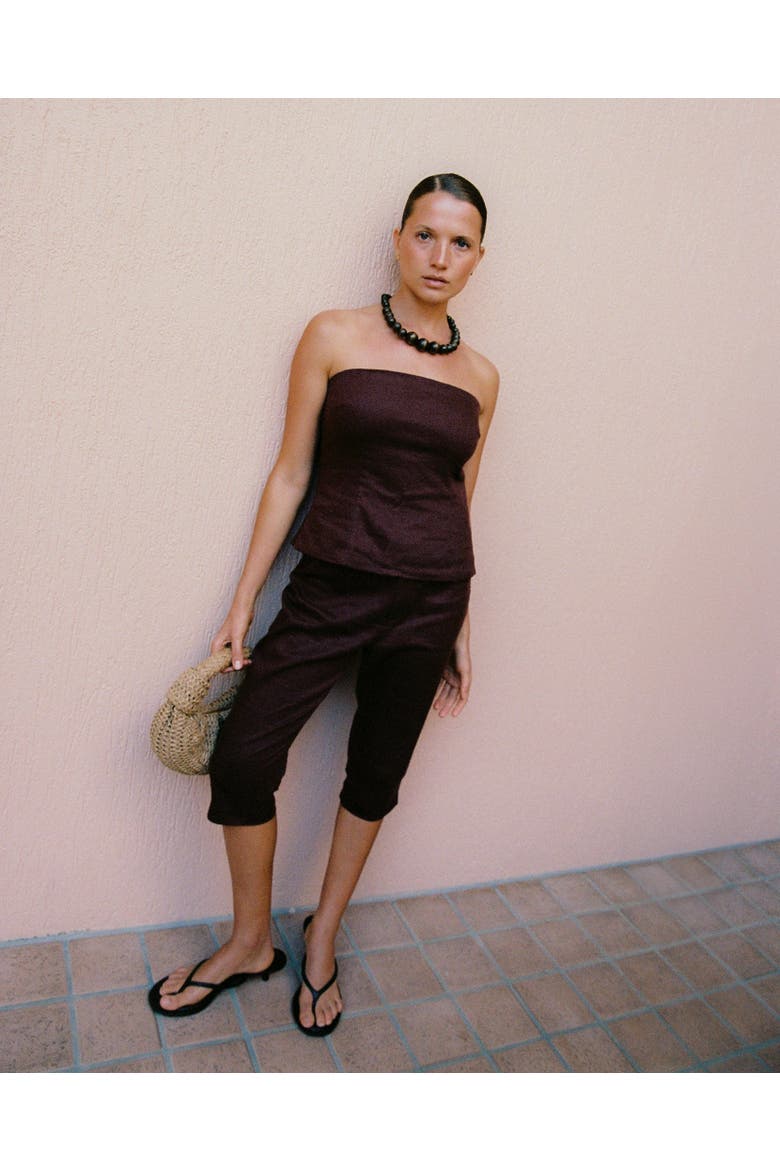 Strapless Peplum Top, Alternate, color, Cacao