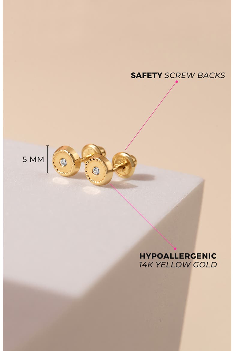 14k Round Bezel Set Earrings, Alternate, color, Gold