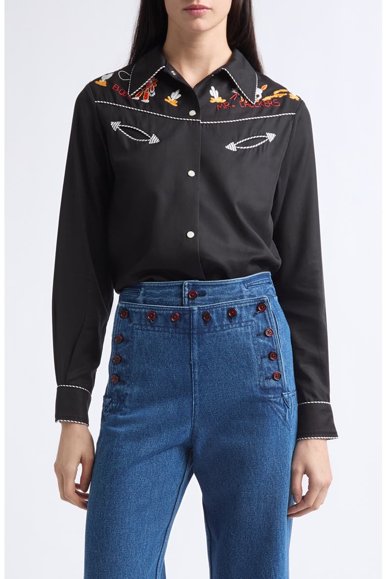 Checkers Embroidered Western Snap-Up Shirt, Main, color, BLACK MULTI