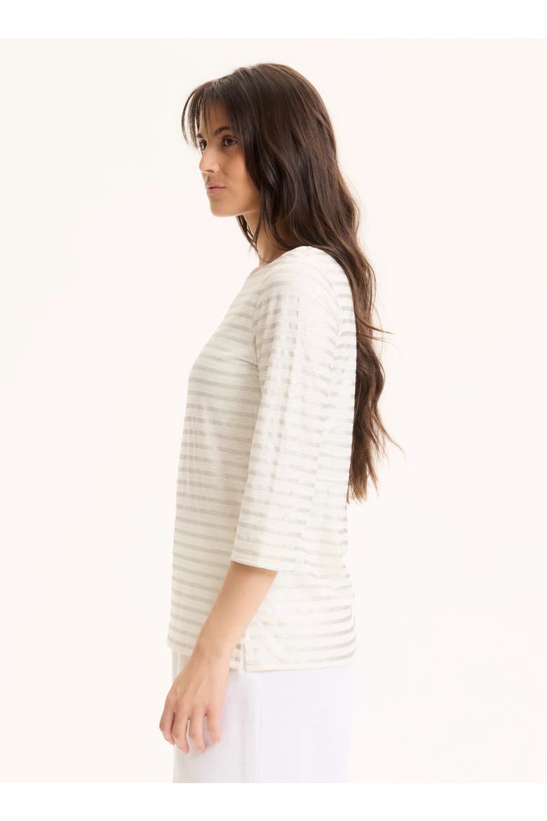 Stretch Linen Metallic Stripe 3/4 Sleeve Boatneck Tee, Alternate, color, SILVER
