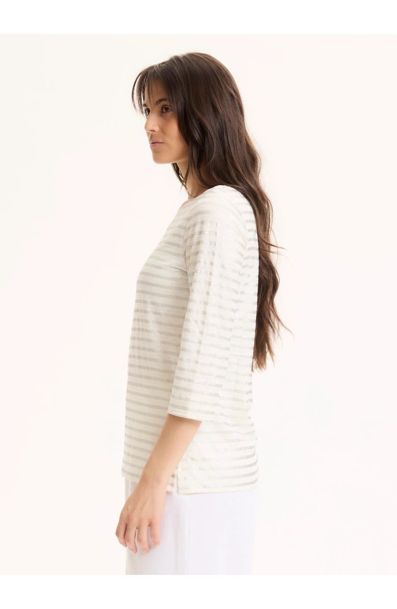 Majestic Filatures Stretch Linen Metallic Stripe 3/4 Sleeve Boatneck Tee, Alternate, color, Silver