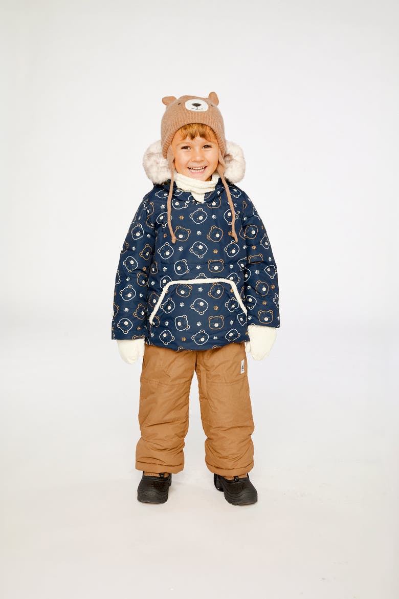Teddy Bear Two Piece Coat Pants & Neckwarmer Snowsuit, Alternate, color, Blue Printed Teddy Bears