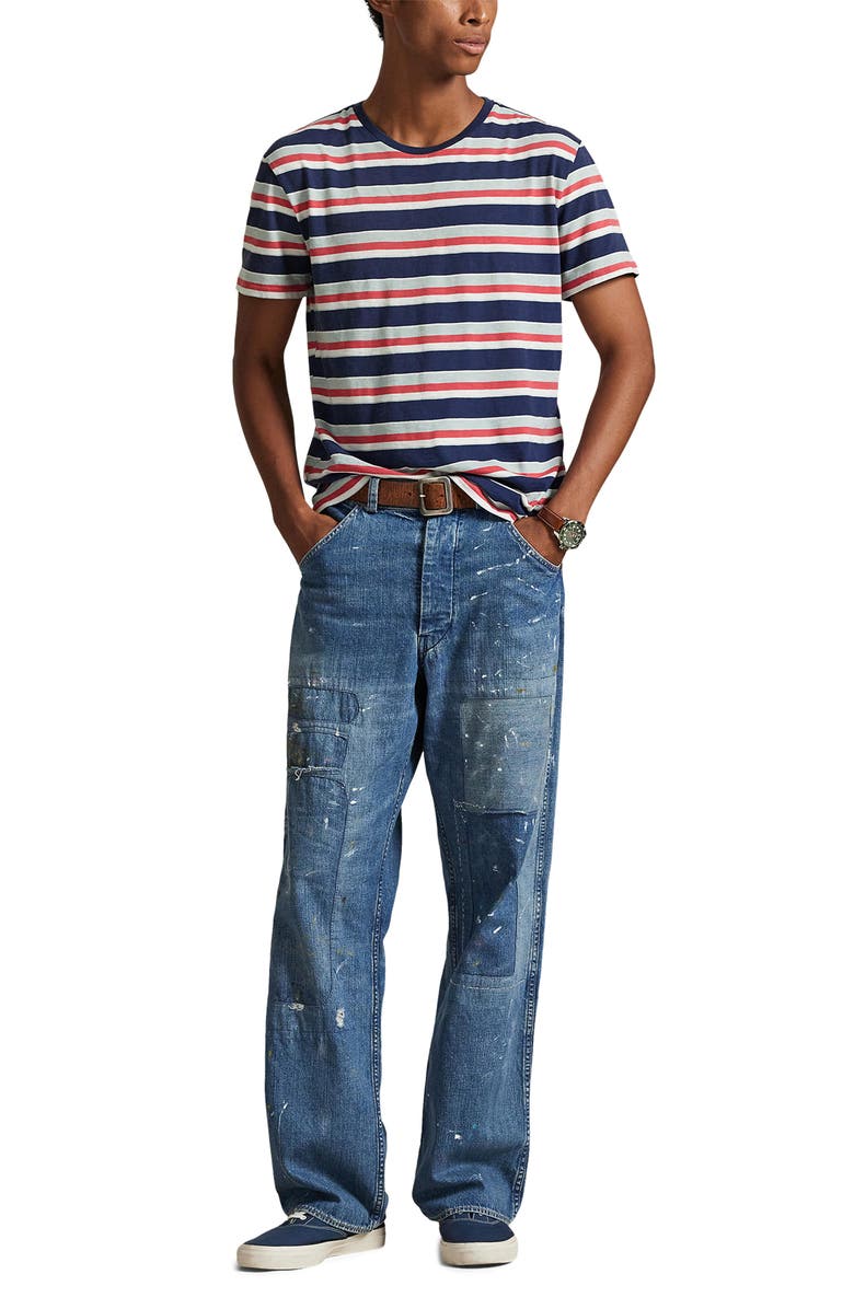 Polo Ralph Lauren Striped Standard Fit Cotton Jersey T-Shirt, Alternate, color, Newport Navy Multi